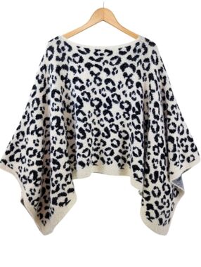 Leopard Print Fuzzy Knit Poncho Women's One Size Fits Most Super Soft